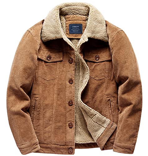 LOUECHY Herren Cord Sherpa Gefüttert Trucker Jacke Verdickte warme Wintermäntel, braun, Large von LOUECHY