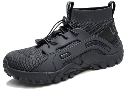 LOUECHY Herren Wanderschuhe Slip On Walking Schuhe Atmungsaktive Socken-Sneaker, Kohleschwarz, 41.5 EU von LOUECHY