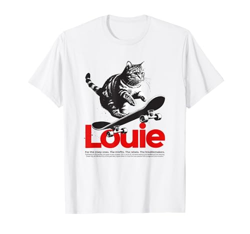 LOUIE - Schöner Jungen Name mit Katze & Skateboard T-Shirt LOUIE - Schöner Jungen Name mit Katze & Skateboard T-Shirt von LOUIE Sohn Enkel Geburtstag Geschenkideen