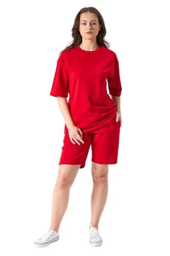 LOUIS LECLER Damen Oversize T-Shirt und Shorts Set, 2-teiliges Sommer-Trainingsanzug-Set (ROT, XXL) von LOUIS LECLER