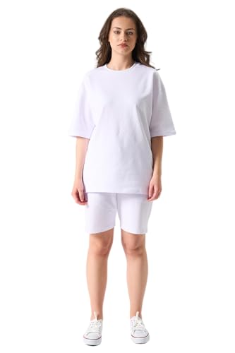 LOUIS LECLER Damen Oversize T-Shirt und Shorts Set, 2-teiliges Sommer-Trainingsanzug-Set (Weiß, XXL) von LOUIS LECLER