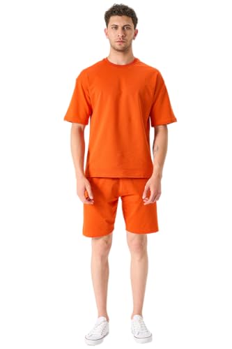 LOUIS LECLER Herren Oversize T-Shirt und Shorts Set, 2-teiliges Sommer-Trainingsanzug-Set (ORANGE, M) von LOUIS LECLER