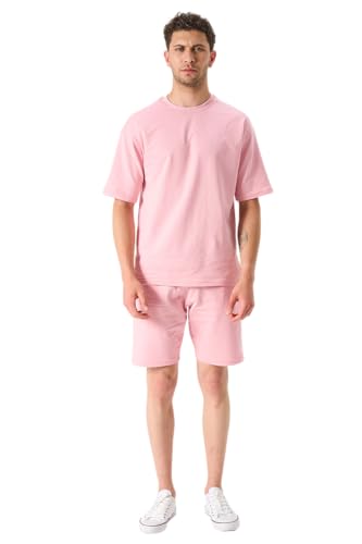 LOUIS LECLER Herren Oversize T-Shirt und Shorts Set, 2-teiliges Sommer-Trainingsanzug-Set (ROSA, XL) von LOUIS LECLER