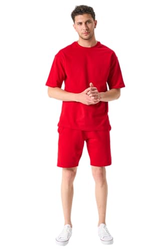 LOUIS LECLER Herren Oversize T-Shirt und Shorts Set, 2-teiliges Sommer-Trainingsanzug-Set (ROT, XXL) von LOUIS LECLER