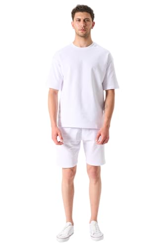 LOUIS LECLER Herren Oversize T-Shirt und Shorts Set, 2-teiliges Sommer-Trainingsanzug-Set (Weiß, M) von LOUIS LECLER
