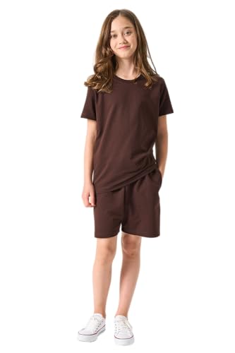 LOUIS LECLER Mädchen T-Shirt und Shorts Set, 2-teiliges Sommer-Trainingsanzug-Set (BRAUN, 5/6) von LOUIS LECLER