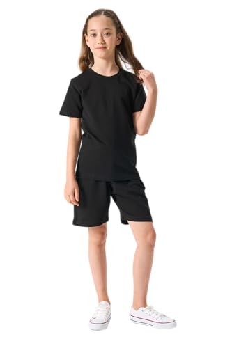 LOUIS LECLER Mädchen T-Shirt und Shorts Set, 2-teiliges Sommer-Trainingsanzug-Set (SCHWARZ, 7/8) von LOUIS LECLER
