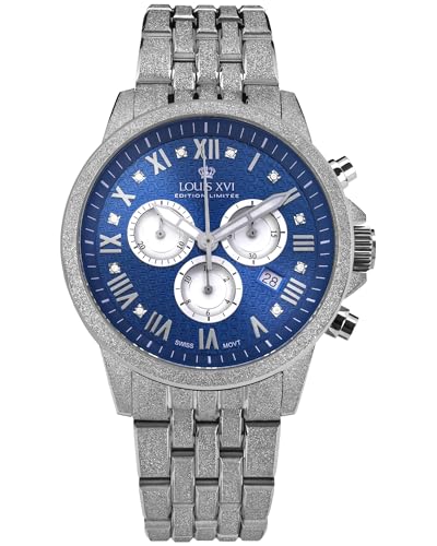 LOUIS XVI Aramis Frosted 2.0 3623 - Ø 43 mm - Herren Uhr - Wasserdicht - Armband Silber - Zifferblatt Crystalline Bleu mit Diamanten - Schweizer Quarzwerk von LOUIS XVI