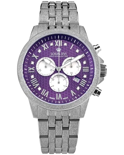 LOUIS XVI Aramis Frosted 2.0 3624 - Ø 43 mm - Herren Uhr - Wasserdicht - Armband Silber - Zifferblatt Purple Rush mit Diamanten - Schweizer Quarzwerk von LOUIS XVI