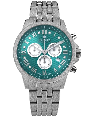 LOUIS XVI Aramis Frosted 2.0 3625 - Ø 43 mm - Herren Uhr - Wasserdicht - Armband Silber - Zifferblatt Aurora Green mit Diamanten - Schweizer Quarzwerk von LOUIS XVI