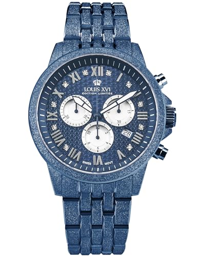 LOUIS XVI Aramis Frosted 2.0 3680 - Ø 43 mm - Herren Uhr - Wasserdicht - Armband Blau - Zifferblatt Infinity Blue mit Diamanten - Schweizer Quarzwerk von LOUIS XVI