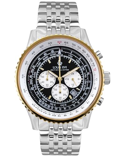 LOUIS XVI Artagnan 3440 - Ø 47.5 mm - Herren Uhr - Chronograph - Wasserdicht - Uhr mit Saphirglas - Bicolor - Armband Silber - Zifferblatt Schwarz LOUIS XVI Artagnan 3440 - Ø 47.5 mm - Herren Uhr - Chronograph - Wasserdicht - Uhr mit Saphirglas - Bicolor - Armband Silber - Zifferblatt Schwarz von LOUIS XVI