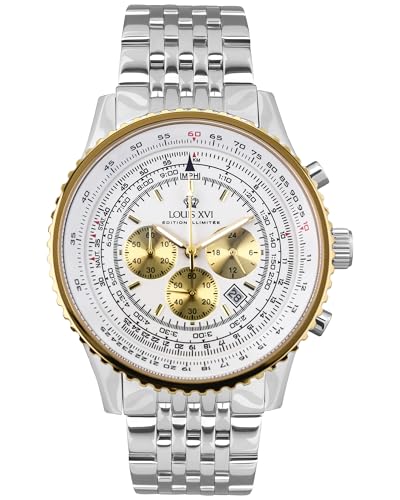 LOUIS XVI Artagnan 3441 - Ø 47.5 mm - Herren Uhr - Chronograph - Wasserdicht - Uhr mit Saphirglas - Bicolor - Armband Silber - Zifferblatt Weiß LOUIS XVI Artagnan 3441 - Ø 47.5 mm - Herren Uhr - Chronograph - Wasserdicht - Uhr mit Saphirglas - Bicolor - Armband Silber - Zifferblatt Weiß von LOUIS XVI