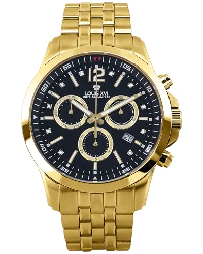 LOUIS XVI Athos le Grand 2.0 3500 - Ø 48 mm - Herren Uhr - Wasserdicht - Armband Gold - Zifferblatt Schwarz mit Diamanten - Kaliber Ronda Z60 von LOUIS XVI