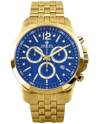 LOUIS XVI Athos le Grand 2.0 3501 - Ø 48 mm - Herren Uhr - Wasserdicht - Armband Gold - Zifferblatt Blau mit Diamanten - Kaliber Ronda Z60 von LOUIS XVI