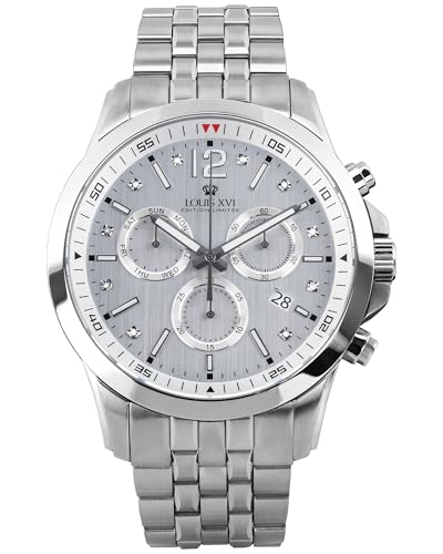 LOUIS XVI Athos le Grand 2.0 3520 - Ø 48 mm - Herren Uhr - Wasserdicht - Armband Silber - Zifferblatt Silber mit Diamanten - Kaliber Ronda Z60 von LOUIS XVI