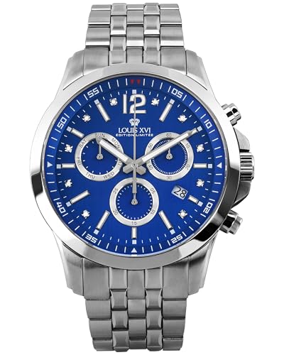 LOUIS XVI Athos le Grand 2.0 3521 - Ø 48 mm - Herren Uhr - Wasserdicht - Armband Silber - Zifferblatt Blau mit Diamanten - Kaliber Ronda Z60 von LOUIS XVI
