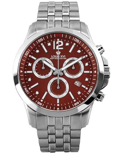 LOUIS XVI Athos le Grand 2.0 3522 - Ø 48 mm - Herren Uhr - Wasserdicht - Armband Silber - Zifferblatt Braun mit Diamanten - Kaliber Ronda Z60 von LOUIS XVI