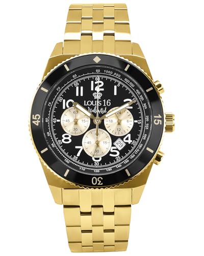 LOUIS XVI Destrier 3200 - Ø 43 mm - Herren Uhr - Chronograph - Wasserdicht - Armband Gold - Zifferblatt Schwarz von LOUIS XVI