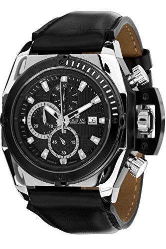 LOUIS XVI Herren-Armbanduhr De Custine l'argent Noir Chronograph Analog Quarz Leder Schwarz 559 von LOUIS XVI