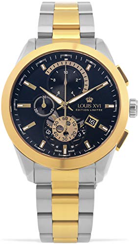LOUIS XVI Herren-Armbanduhr Libérale Stahlband Silber Bicolor Gold Schwarz Chronograph Analog Quarz Edelstahl 988 von LOUIS XVI