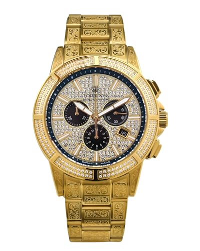 LOUIS XVI Herren-Armbanduhr Majesté Iced Out Royale Stahlband Gold CZ-Diamanten Chronograph Analog Quarz Edelstahl 1126 von LOUIS XVI
