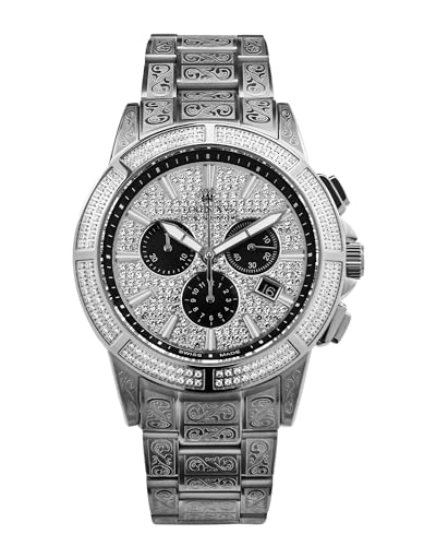 LOUIS XVI Herren-Armbanduhr Majesté Iced Out Royale Stahlband Silber CZ-Diamanten Chronograph Analog Quarz Edelstahl 1127 von LOUIS XVI