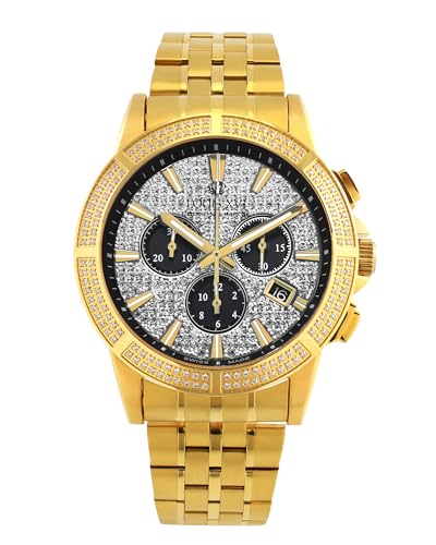 LOUIS XVI Herren-Armbanduhr Majesté Iced Out Stahlband Gold CZ-Diamanten Chronograph Analog Quarz Edelstahl 1037 von LOUIS XVI