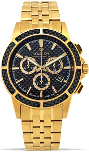 LOUIS XVI Herren-Armbanduhr Majesté Stahlband Gold Schwarz Karbon Chronograph Analog Quarz Edelstahl 1102 LOUIS XVI Herren-Armbanduhr Majesté Stahlband Gold Schwarz Karbon Chronograph Analog Quarz Edelstahl 1102 von LOUIS XVI
