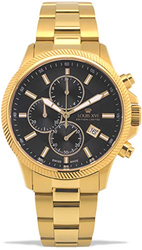 LOUIS XVI Herren-Armbanduhr Résidence Stahlband Gold Schwarz Chronograph Analog Quarz Edelstahl 990 LOUIS XVI Herren-Armbanduhr Résidence Stahlband Gold Schwarz Chronograph Analog Quarz Edelstahl 990 von LOUIS XVI