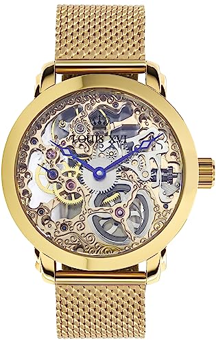 LOUIS XVI Herren-Armbanduhr Versailles Gold Handaufzug Mechanisch Skeleton Analog Edelstahl Milanaise Stahlband Gold 652 von LOUIS XVI
