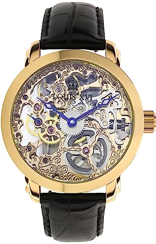 LOUIS XVI Herren-Armbanduhr Versailles Gold Handaufzug Mechanisch Skeleton Analog PU-Leder Schwarz 651 von LOUIS XVI