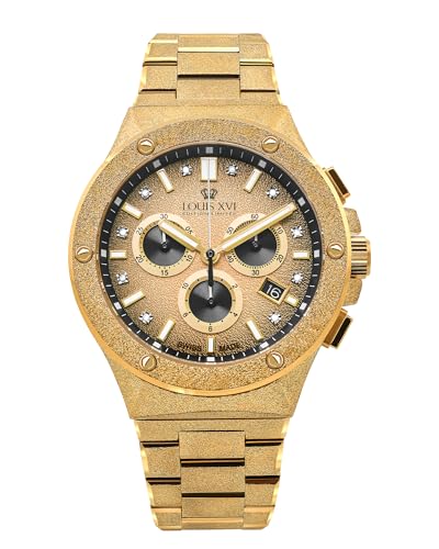 LOUIS XVI Le Monarque Frosted 1213 - Ø 42 mm - Herren Uhr - Wasserdicht - Uhr mit Saphirglas - Armband Gold - Zifferblatt Gold - CH Quarzwerk von LOUIS XVI