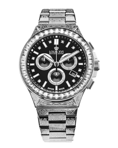 LOUIS XVI Le Monarque Royale 1217 - Ø 42 mm - Herren Uhr - Wasserdicht - Uhr mit Saphirglas - Armband Silber - Zifferblatt Schwarz - CH Quarzwerk von LOUIS XVI