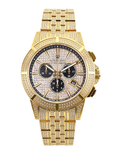 LOUIS XVI Majesté Iced Out 1123 - Ø 43 mm - Herren Uhr - Wasserdicht - Saphirglas - Armband Gold Iced - Zifferblatt CZ-Diamanten - CH Quarzwerk von LOUIS XVI