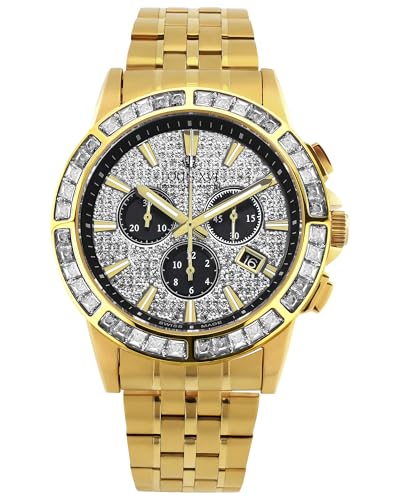 LOUIS XVI Majesté Iced Out 1130 - Ø 43 mm - Herren Uhr - Wasserdicht - Mit Saphirglas - Armband Gold - Zifferblatt CZ-Diamanten Weiss - Schweizer Quarzwerk von LOUIS XVI