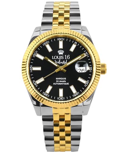 LOUIS XVI Marquis Automatik 3040 - Ø 41.5 mm - Herren Uhr - Wasserdicht - Armband Silber Gold - Zifferblatt Schwarz - Automatikuhr von LOUIS XVI