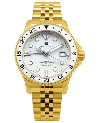 LOUIS XVI Mirabeau GMT 1431 - Ø 41 mm - Herren Uhr - Wasserdicht - Uhr mit Saphirglas - Armband Gold - Zifferblatt Weiss - Automatikuhr von LOUIS XVI
