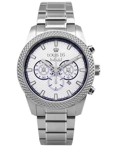 LOUIS XVI Mirage 3320 - Ø 43 mm - Herren Uhr - Chronograph - Wasserdicht - Armband Silber - Zifferblatt Weiss von LOUIS XVI