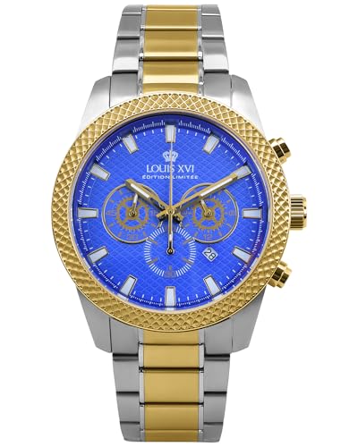 LOUIS XVI Mirage 3341 - Ø 43 mm - Herren Uhr - Chronograph - Wasserdicht - Armband Bicolor Silber Gold - Zifferblatt Blau von LOUIS XVI