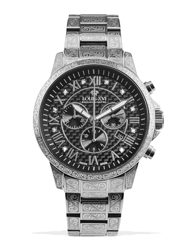 LOUIS XVI Palais Royale 1019 - Ø 43 mm - Herren Uhr - Wasserdicht - Uhr mit Saphirglas - Armband Silber - Zifferblatt Schwarz - Schweizer Quarzwerk von LOUIS XVI