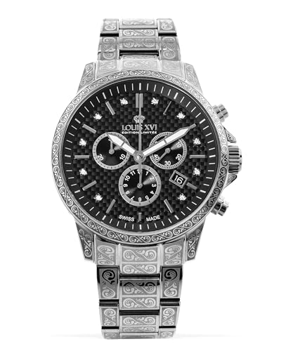 LOUIS XVI Palais Royale 893 - Ø 43 mm - Herren Uhr - Wasserdicht - Uhr mit Saphirglas - Armband Silber - Zifferblatt Schwarz - Schweizer Quarzwerk von LOUIS XVI