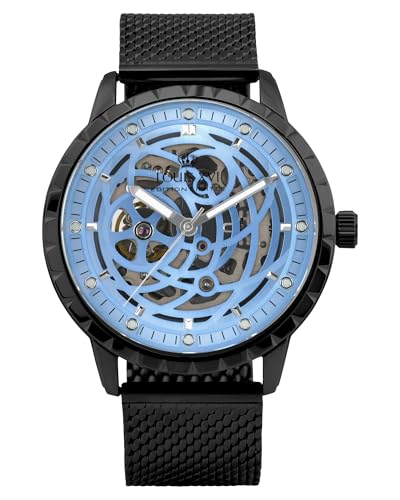 LOUIS XVI Paris 2.0 Automatik 2030 - Ø 45 mm - Herren Uhr - Wasserdicht - Skelettuhr - Armband Schwarz - Zifferblatt Blau – Automatikuhr von LOUIS XVI
