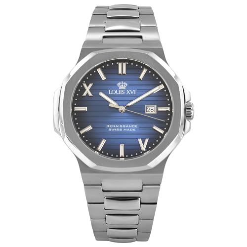 LOUIS XVI Renaissance 1620 - Ø 40 mm - Herren Uhr - Wasserdicht - Uhr mit Saphirglas - Armband Silber - Zifferblatt Blau - Schweizer Quarzwerk von LOUIS XVI