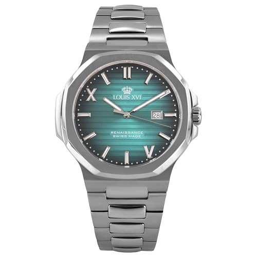 LOUIS XVI Renaissance 1621 - Ø 40 mm - Herren Uhr - Wasserdicht - Uhr mit Saphirglas - Armband Silber - Zifferblatt Türkis - Schweizer Quarzwerk von LOUIS XVI