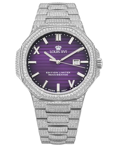 LOUIS XVI Renaissance 1624 - Ø 40 mm - Herren Uhr - Wasserdicht - Saphirglas - Armband Silber - Iced Out CZ-Diamanten - Zifferblatt Violett - CH Quarzwerk LOUIS XVI Renaissance 1624 - Ø 40 mm - Herren Uhr - Wasserdicht - Saphirglas - Armband Silber - Iced Out CZ-Diamanten - Zifferblatt Violett - CH Quarzwerk von LOUIS XVI