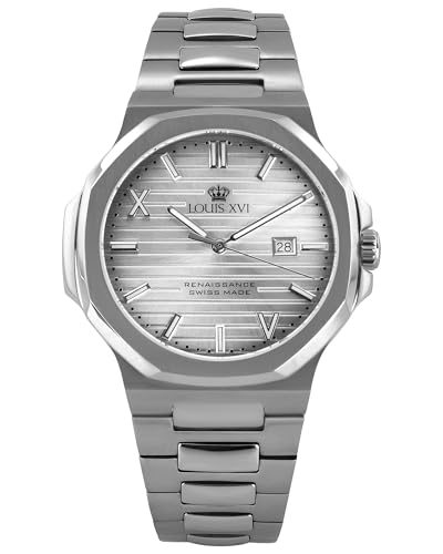 LOUIS XVI Renaissance 1625 - Ø 40 mm - Herren Uhr - Wasserdicht - Uhr mit Saphirglas - Armband Silber - Zifferblatt Silber - Schweizer Quarzwerk von LOUIS XVI