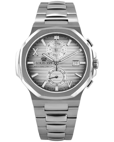 LOUIS XVI Renaissance Chrono 1670 - Ø 40 mm - Herren Uhr - Wasserdicht - Uhr mit Saphirglas - Armband Silber - Zifferblatt Silber - Schweizer Quarzwerk von LOUIS XVI