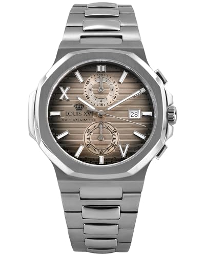 LOUIS XVI Renaissance Chrono 1673 - Ø 40 mm - Herren Uhr - Wasserdicht - Uhr mit Saphirglas - Armband Silber - Zifferblatt Mocha Braun - Schweizer Quarzwerk von LOUIS XVI