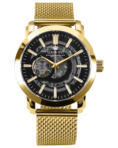 LOUIS XVI Versailles 2.0 Automatik 1900 - Ø 43.5 mm - Herren Uhr - Wasserdicht - Skelettuhr - Armband Gold - Zifferblatt Schwarz - Automatikuhr LOUIS XVI Versailles 2.0 Automatik 1900 - Ø 43.5 mm - Herren Uhr - Wasserdicht - Skelettuhr - Armband Gold - Zifferblatt Schwarz - Automatikuhr von LOUIS XVI